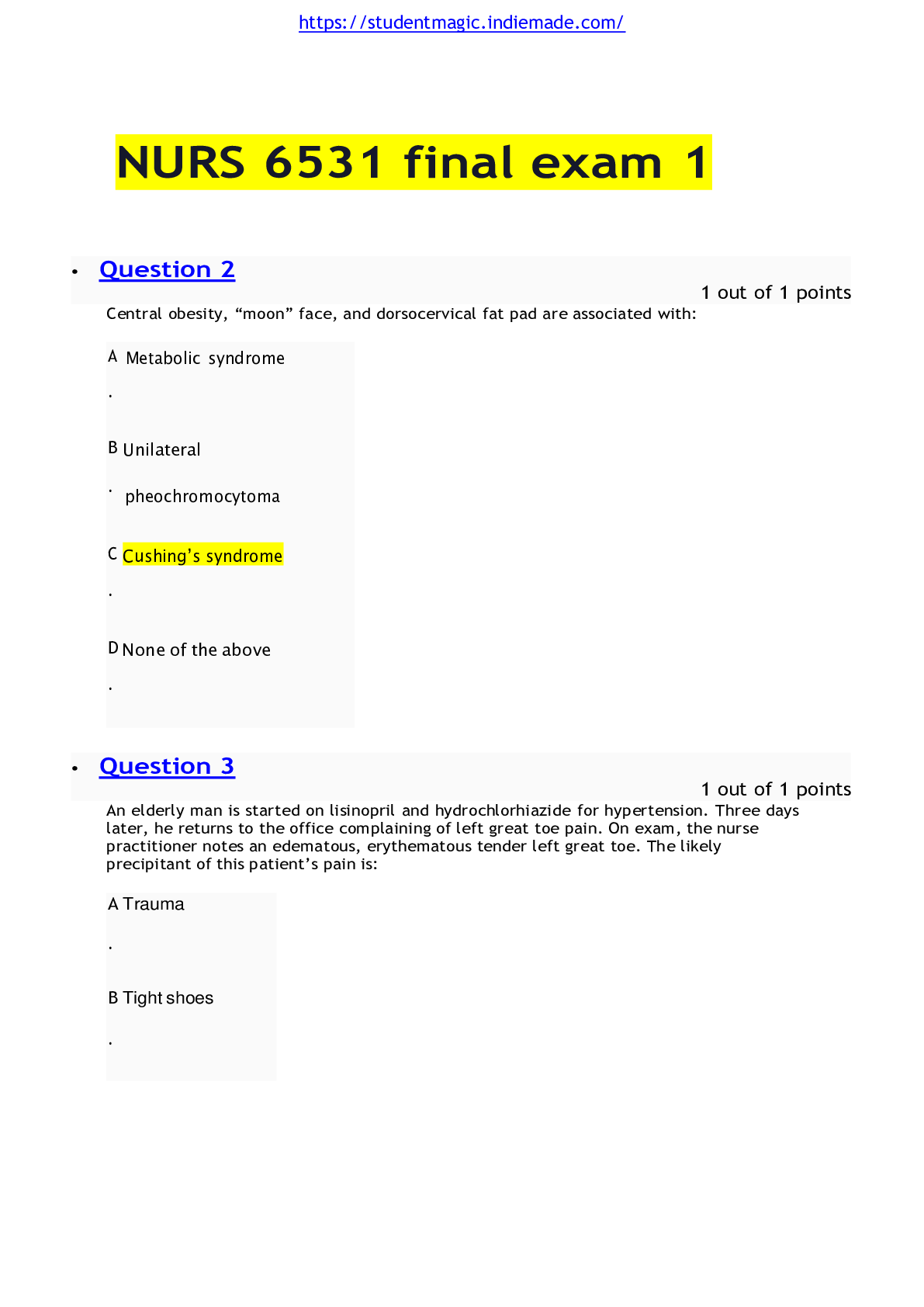 Preview image of NURS 6531 final exam 1  GRADED A document